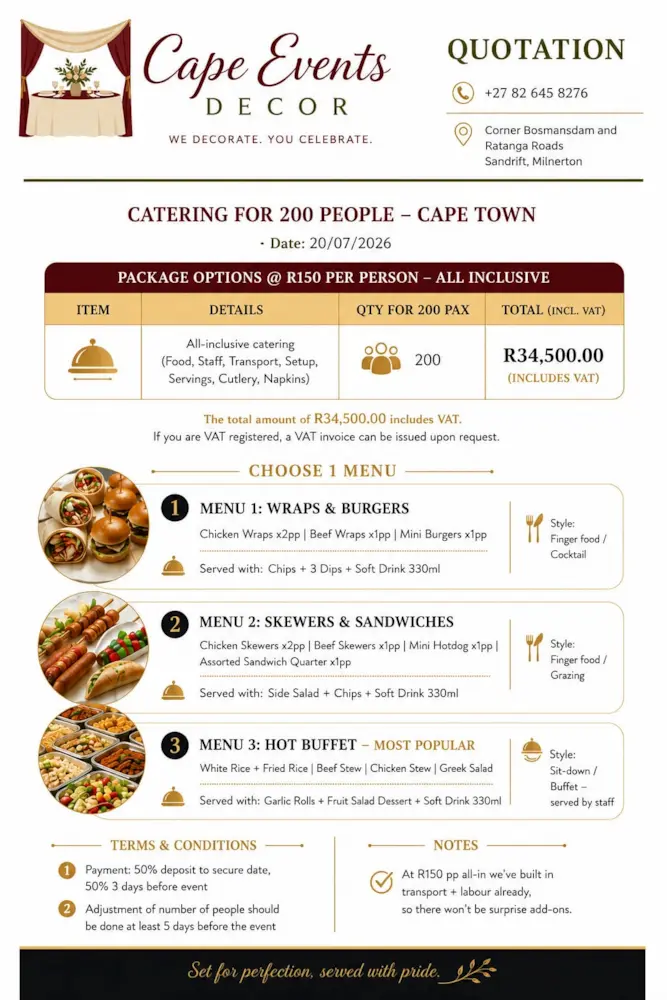 cape events decor menu